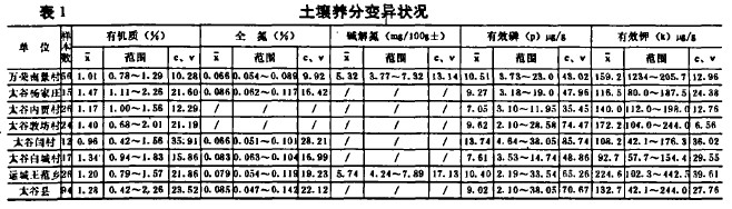 表1 土壤养分变异状况